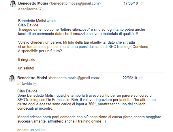 Le 2 email di Benedetto Motisi