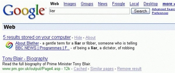 Google Bombing Blair Liar
