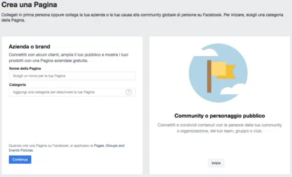 Crea una pagina su Facebook