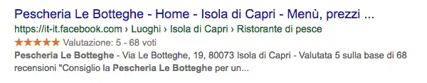 Snippet della pagina Facebook su Google