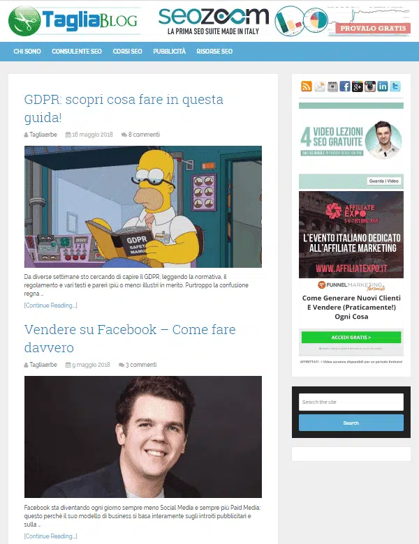 Vecchia homepage del TagliaBlog