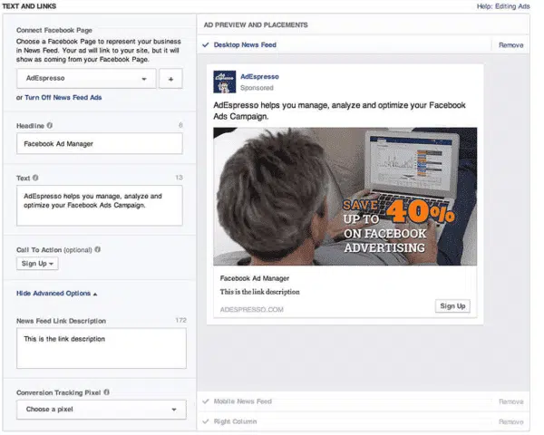 Esempio di Facebook Ad