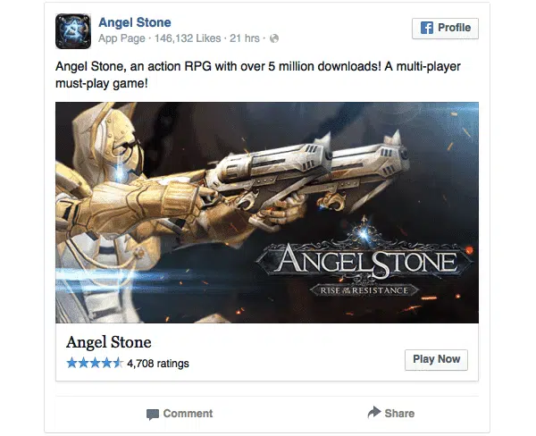 Banner Facebook con la CTA PLAY NOW