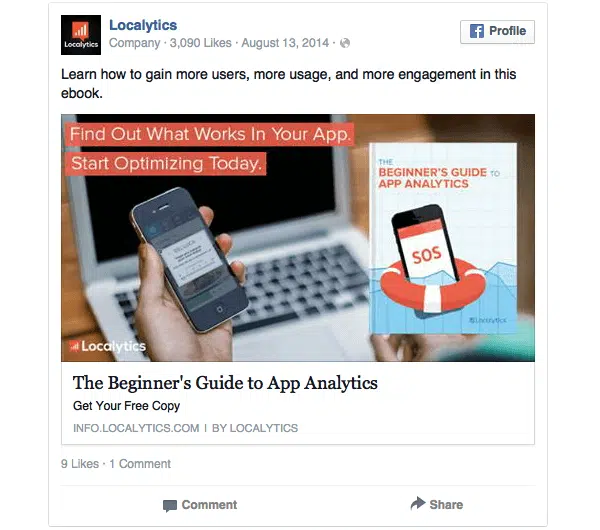 Banner Facebook che punta ad una landing page