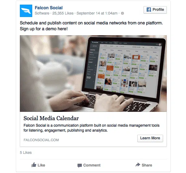 Esempio di banner Facebook con il giusto numero di parole nella descrizione del link