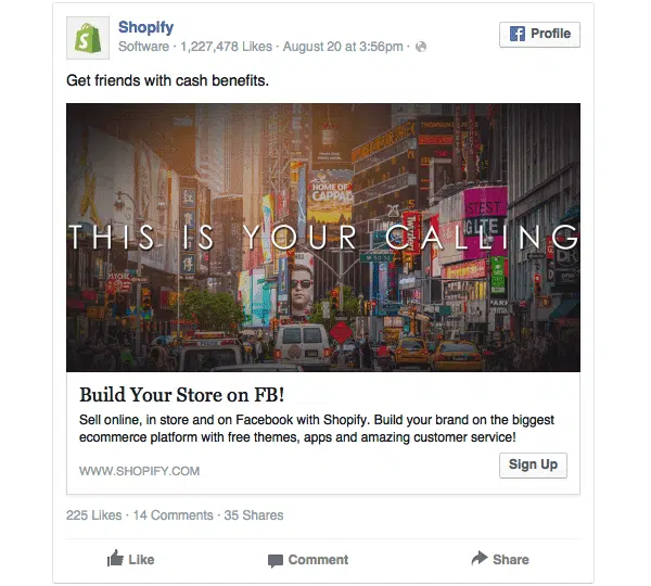 Primo esempio di Banner Facebook utilizzato dai Shopify