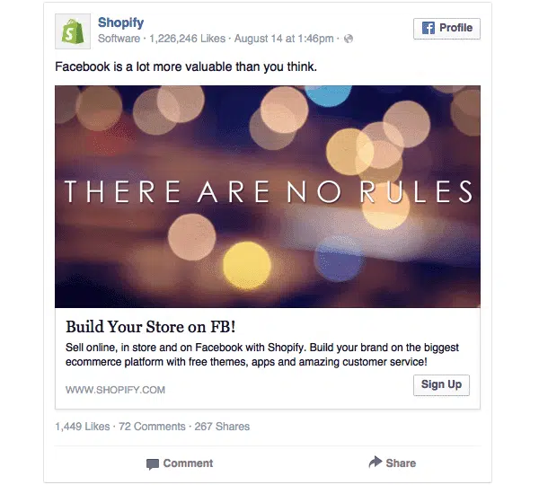 Secondo esempio di Banner Facebook utilizzato dai Shopify