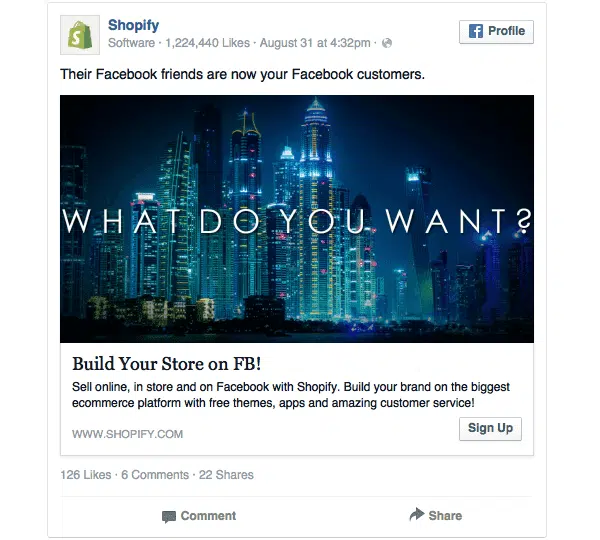 Terzo esempio di Banner Facebook utilizzato dai Shopify