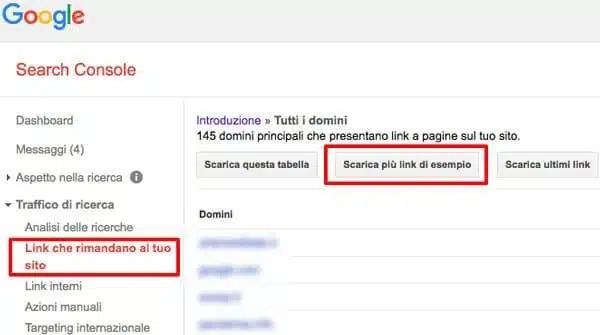 Google Search Console - Link che rimandano al tuo sito