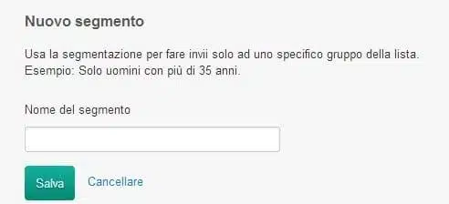 Creazione di un nuovo segmento per una campagna di email marketing