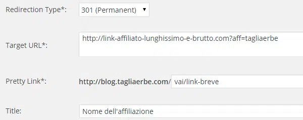 Modifica di un un link del plugin Pretty Link