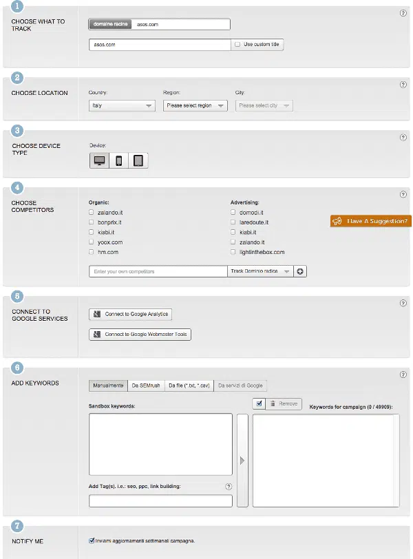 Semrush aggiungi nuovo