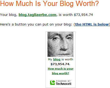 Quanto vale il TagliaBlog?