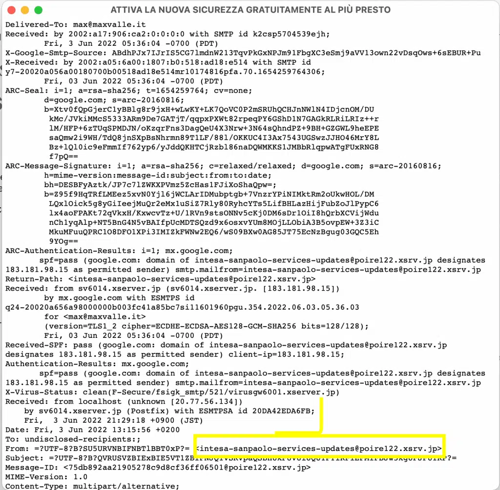 phishing intesa san paolo formato sorgente max valle - Max Valle