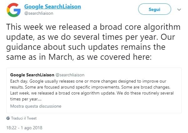 Google Core Update Agosto 2018