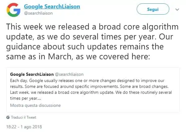 Google Core Update Agosto 2018