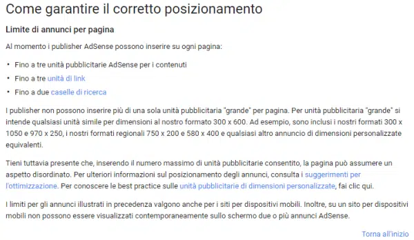 vecchio limite annunci adsense - Max Valle