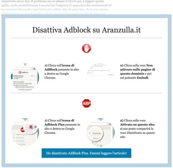 Aranzulla.it blocca gli AdBlock