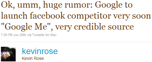 Kevin Rose cinguetta il rumor su Google Me