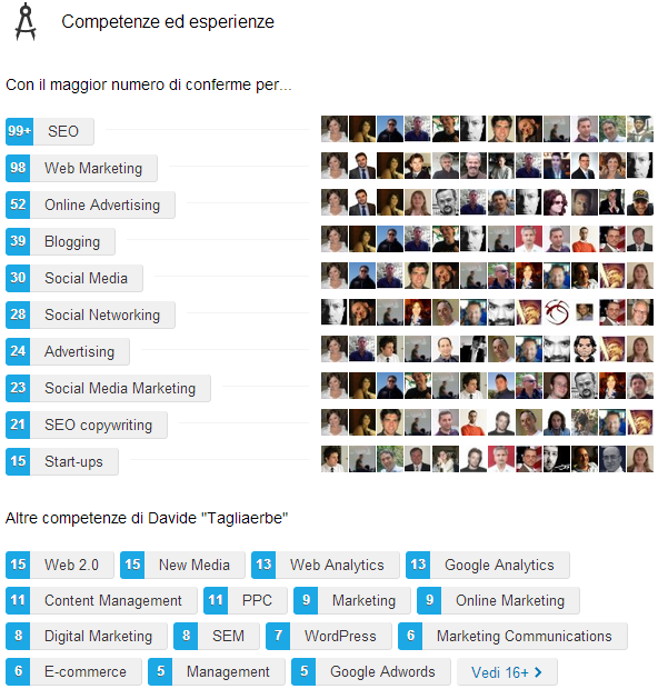 Competenze ed esperienze su LinkedIn
