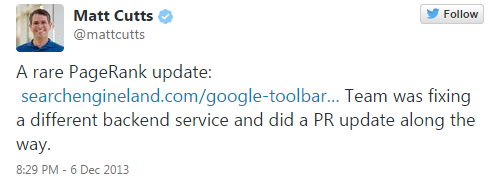 Matt Cutts annuncia l'aggiornamento del PageRank