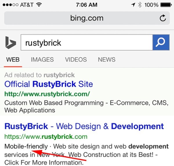 Mobile Friendly compare anche su Bing