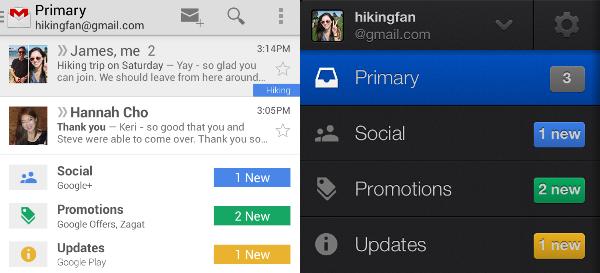 La nuova inbox di Gmail, versione mobile