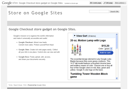 Esempio di Google Checkout store gadget Small (320x300)