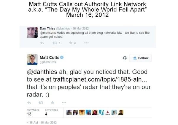 Il tweet di Matt Cutts contro ALN