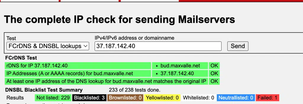 Risultato verifica blacklist